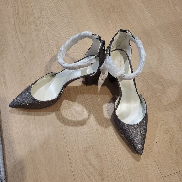 Oleg Cassini Crystal Strap Glitter Pointed Toe Block Heels Size 6 - Picture 5 of 8